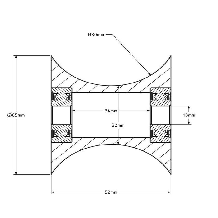 Kunststoff-Diabolo-Rolle 65 mm - Bohrung 10 mm - 100 kg