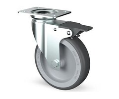 Lenkrollen mit Bremse aus Edelstahl 75 mm Gummi - 60 kg