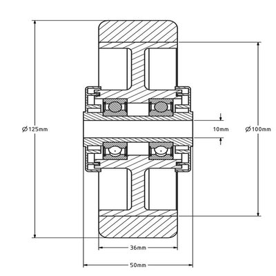 Elastisch Gummirad 125 mm - Kugellager 10 mm - 250 kg