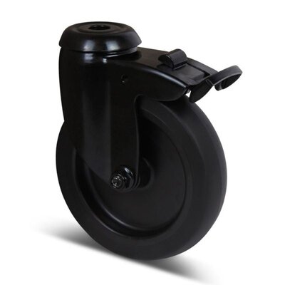 Schwarze Lenkrollen mit Bremse 100 mm - Bolzenloch - 80 kg