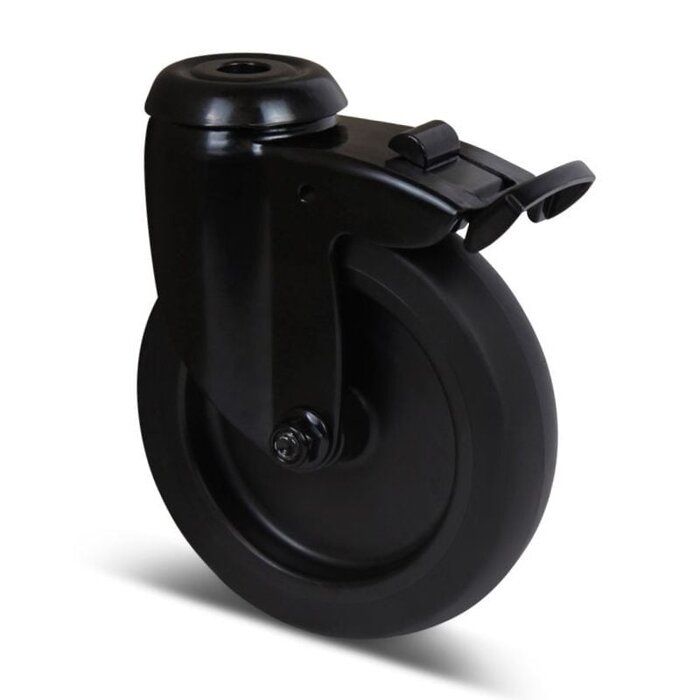 Schwarze Lenkrollen mit Bremse 100 mm - Bolzenloch - 80 kg