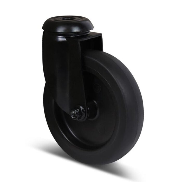 Schwarze Lenkrolle 100 mm - Bolzenloch - 80 kg