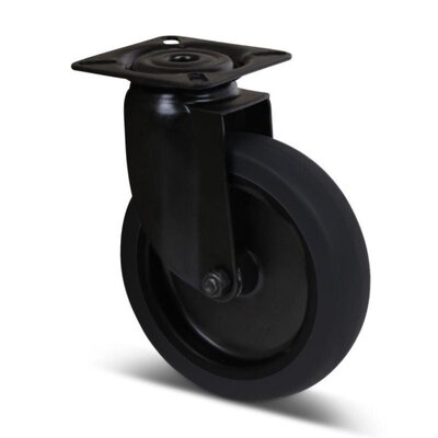Schwarze Lenkrolle 100 mm - Gleitlager - Platte - 80 kg
