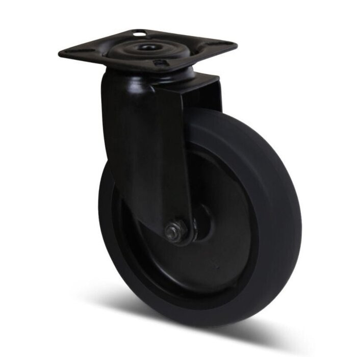 Schwarze Lenkrolle 100 mm - Gleitlager - Platte - 80 kg