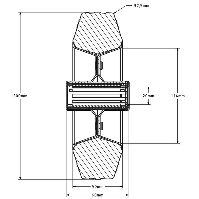 Gummirad 200 mm - Rollenlagerbohrung 20 mm - 205 kg