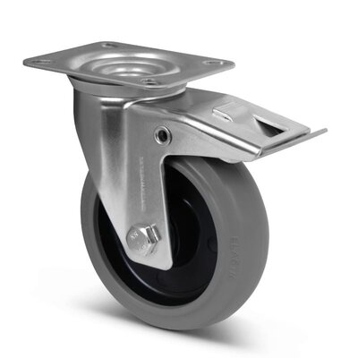 Gummilenkrolle mit Bremse 125 mm - Kugellager - 220 kg