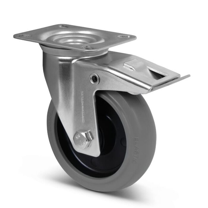 Gummilenkrolle mit Bremse 125 mm - Kugellager - 220 kg