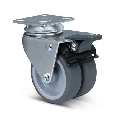 Doppelte Lenkrolle mit Bremse 75 mm - Platte - 120 kg