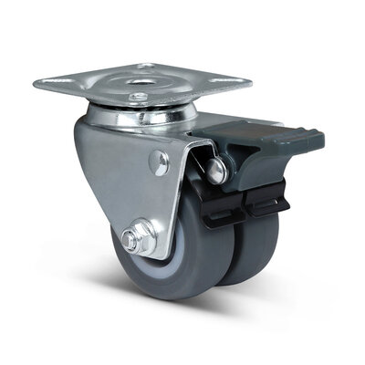 Doppel Lenkrolle mit Bremse 50 mm - Platte - 80 kg