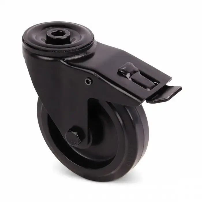 Schwarze Lenkrolle mit Bremse 125 mm - Rollenlager - 200 kg