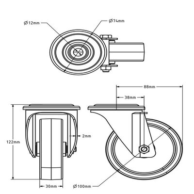 Edelstahl Lenkrolle 100 mm - Nylon - 150 kg