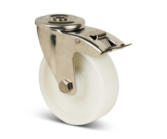 Lenkrollen mit Bremse aus Edelstahl 100 mm Nylon - 150 kg