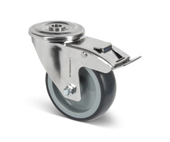 Lenkrollen mit Bremse aus Edelstahl 100 mm Gummi - 100 kg