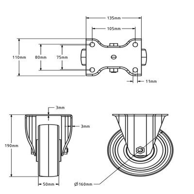 Edelstahl PU Bockrolle 160 mm - Kugellager - 450 kg
