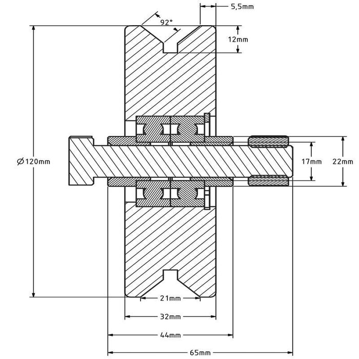 Rillenrad 120 mm mit V Rille - 500 kg