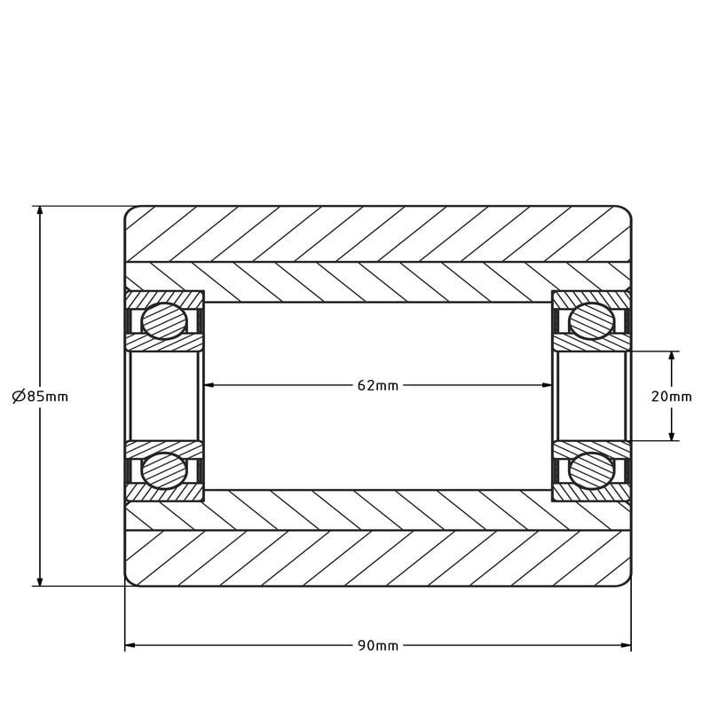 Polyurethan Hubwagenrolle 85x90 mm - Kugellager - 900 kg