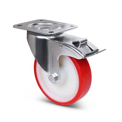 Lenkrollen mit Bremse aus Edelstahl 160 mm - Rollenlager - 350 kg