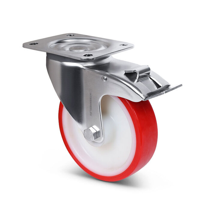 Lenkrollen mit Bremse aus Edelstahl 160 mm - Rollenlager - 350 kg