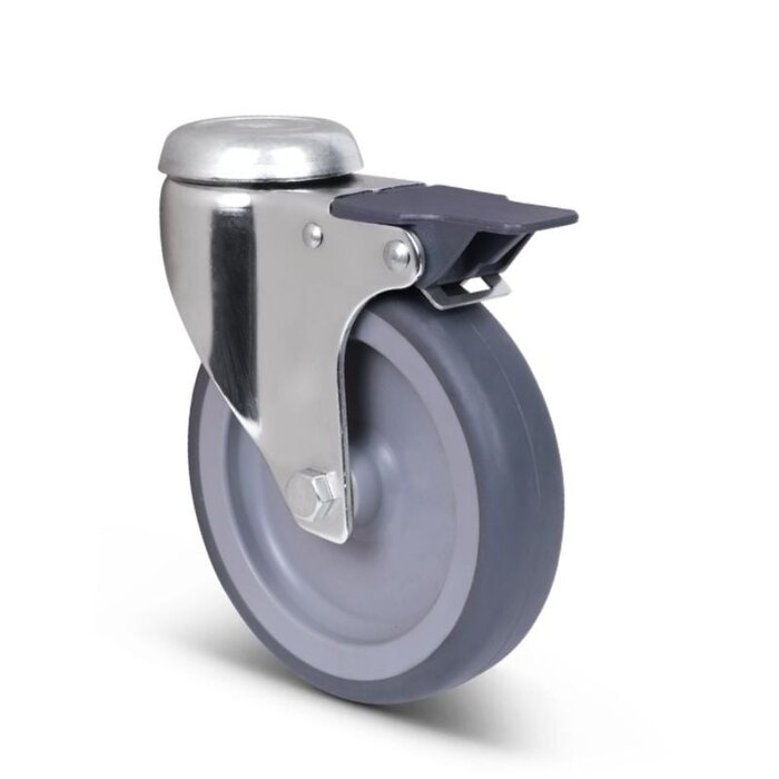 Derby Ruote Lenkrollen mit Bremse aus Edelstahl 100 mm - Gummi - 80 kg