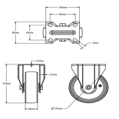 Hitzebeständige Bockrolle 125 mm - 170 kg