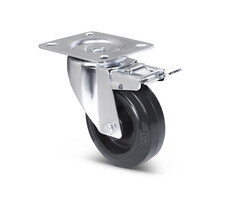 Hitzebeständige Lenkrolle mit Bremse Gummi 100 mm - 80 kg - Kopie