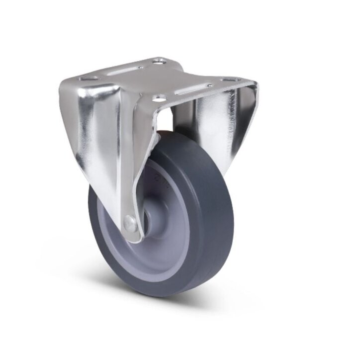 Bockrolle aus Edelstahl 75 mm - Gummi - 60 kg