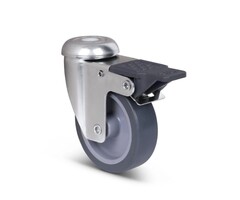 Lenkrollen mit Bremse aus Edelstahl 75 mm Gummi - 60 kg