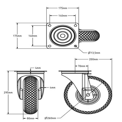 Lenkrolle 260 mm - Luftreifen - 150 kg
