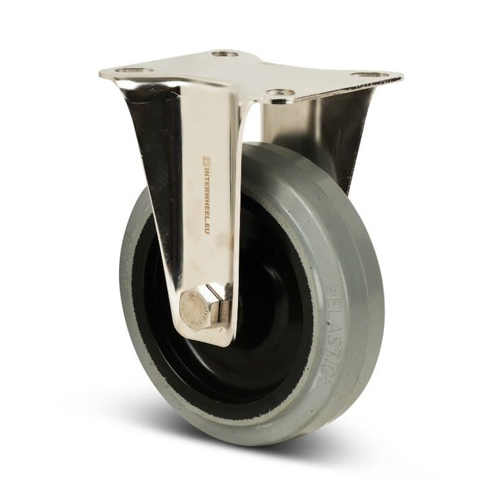 Bockrolle aus Edelstahl 125 mm - Elastischer Gummi - 190 kg