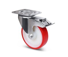 Lenkrollen mit Bremse aus Edelstahl 160 mm PU - 350 kg