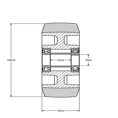 Elastisches Gummirad 100 mm - Kugellager 15 mm - 160 kg