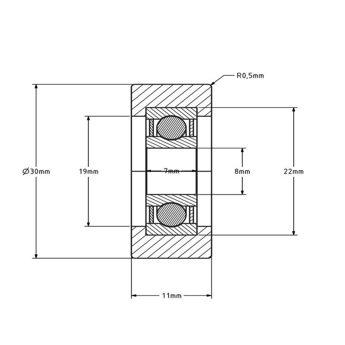 Führungsrolle 30 mm - Polyurethan - 22 kg