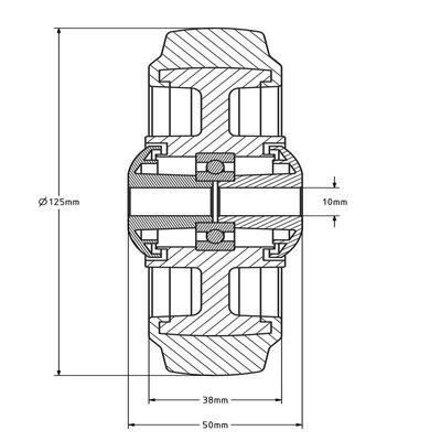 Elastisches Gummirad 125 mm - Kugellager 10 mm - 220 kg