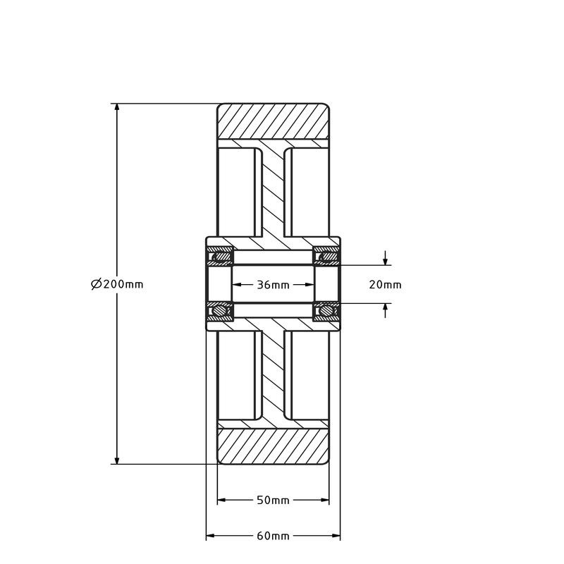 Elastisches Gummirad 200 mm - Kugellager 20 mm - 400 kg