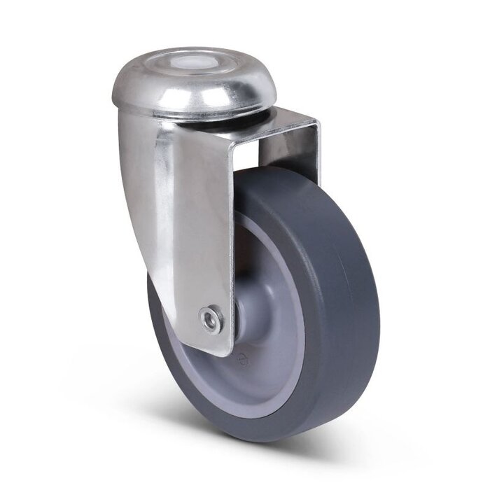 Edelstahl Lenkrolle 75 mm - Gummi - 60 kg