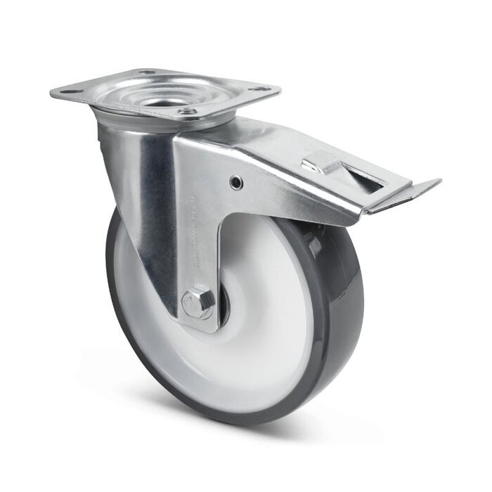 Polyurethan Lenkrolle mit Bremse 200 mm - Kugellager - 400 kg