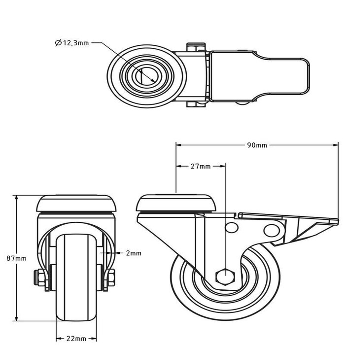 Derby Ruote Lenkrollen mit Bremse aus Edelstahl 60 mm - Gummi - 40 kg