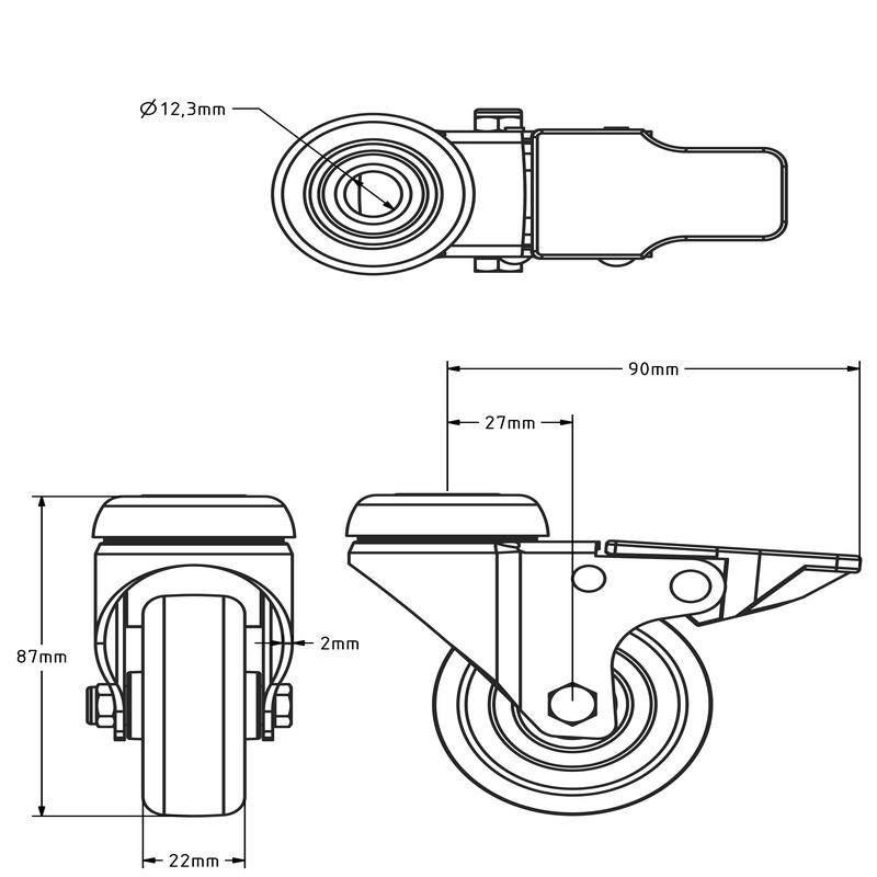 Apparate-Lenkrolle mit Bremse 60 mm - Edelstahl - 40 kg