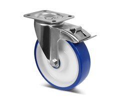 PU-Lenkrolle mit Bremse aus Edelstahl 200 mm - 450 kg