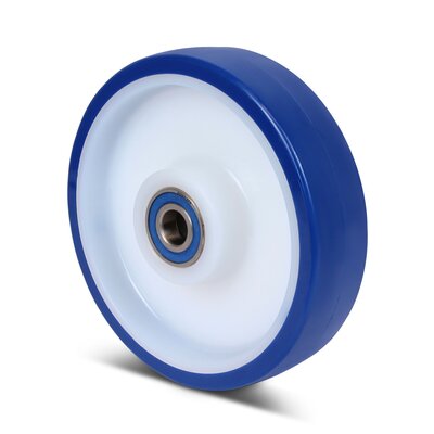 Edelstahl Rad 160 mm - blau - PU - Rollenlager - 450 kg