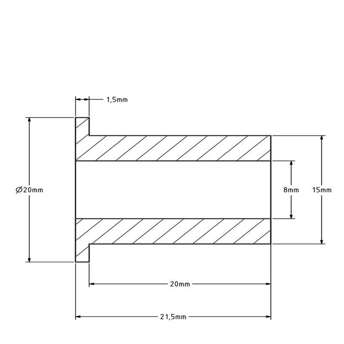 Wellenhülse (T) - 15x8x21 mm | Stahl verzinkt