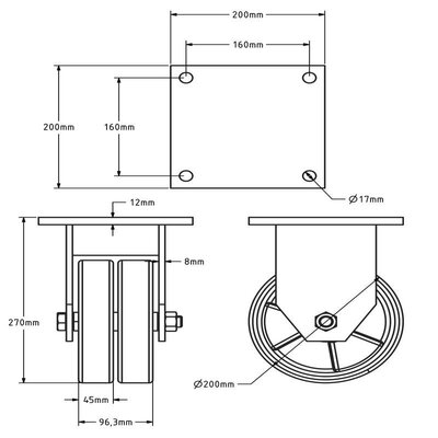 PU Bockrolle 200 mm - Kugellager - 2200 kg