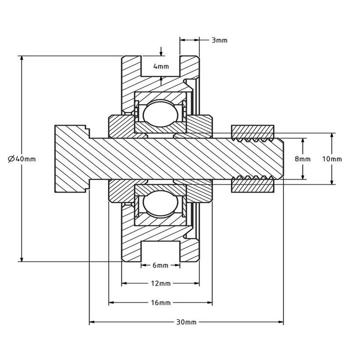 Rillenrad 40 mm mit Kantige Nut - 70 kg