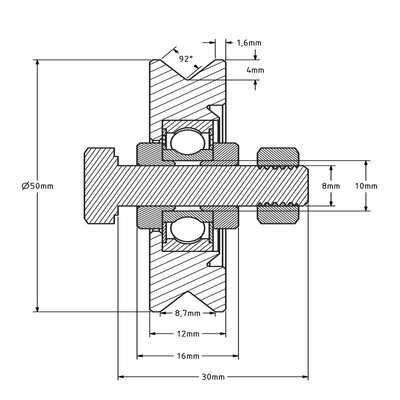 Rillenrad 50 mm mit V-Nut - 70 kg