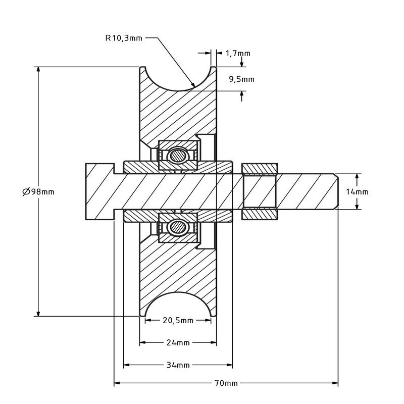 Edelstahl Laufrolle 100 mm mit runder U-Nut - 220 kg