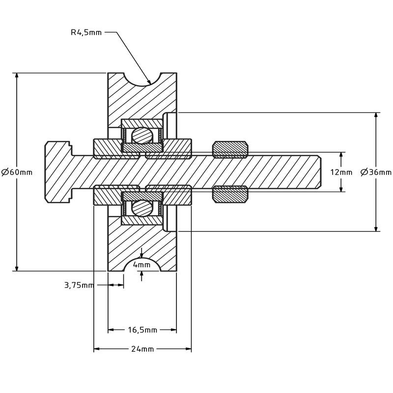 Edelstahl Rillenrad 60 mm mit Rund Nut - 100 kg