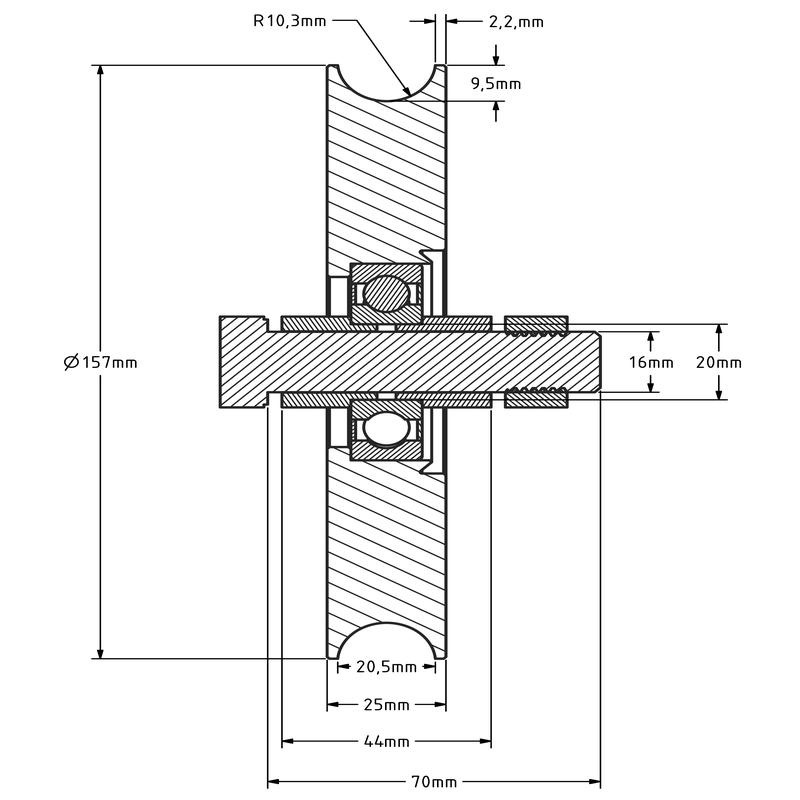 Rillenrad 160 mm mit Rund Nut - 290 kg
