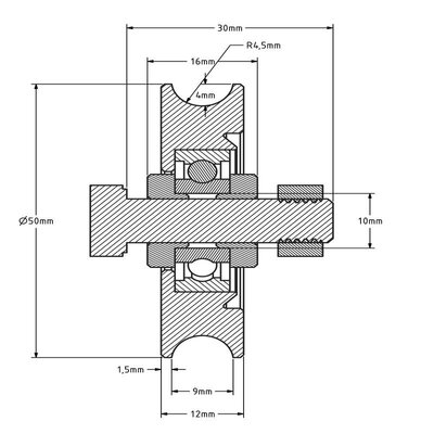 Rillenrad 50 mm mit Rund Nut - 70 kg