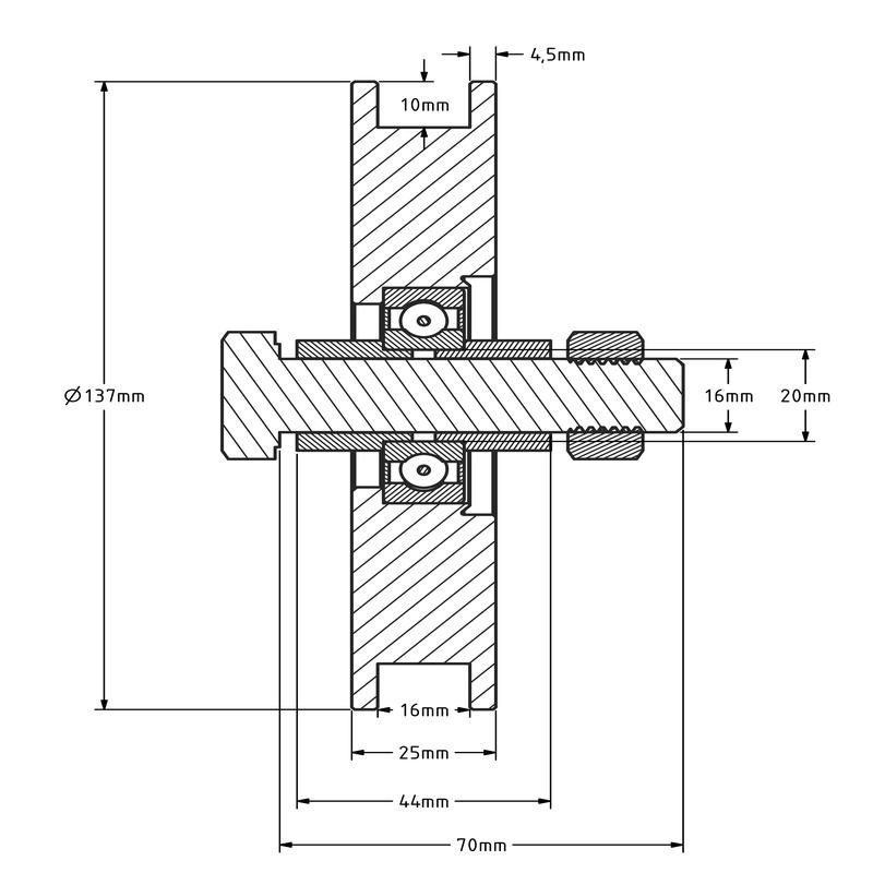 Rillenrad 140 mm mit Kantige Nut - 270 kg