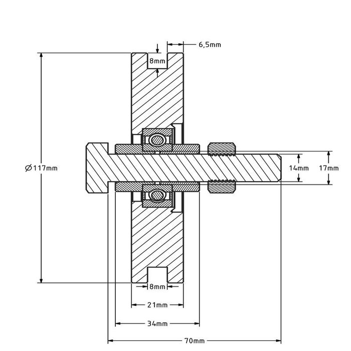 Rillenrad 120 mm mit Kantige Nut - 240 kg